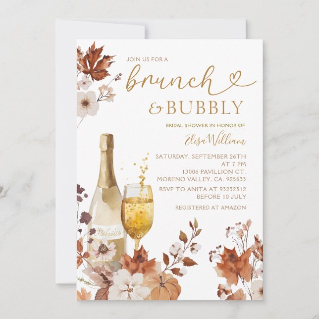 Fall Bridal Brunch & Bubbly Autumn Engagement  Einladung (Vorderseite)