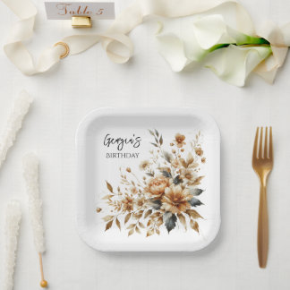 Fall Brown Floral Elegante Geburtstagsparty Pappteller
