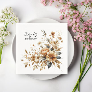 Fall Brown Floral Elegante Geburtstagsparty Serviette
