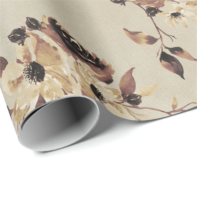 Fall Brown Floral Wrapping Paper Geschenkpapier (Rolleneckpunkt)