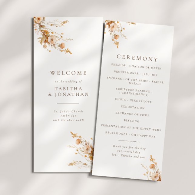 Fall Brown & Orange Wildblumen Hochzeitsprogramm Programm (Von Creator hochgeladen)