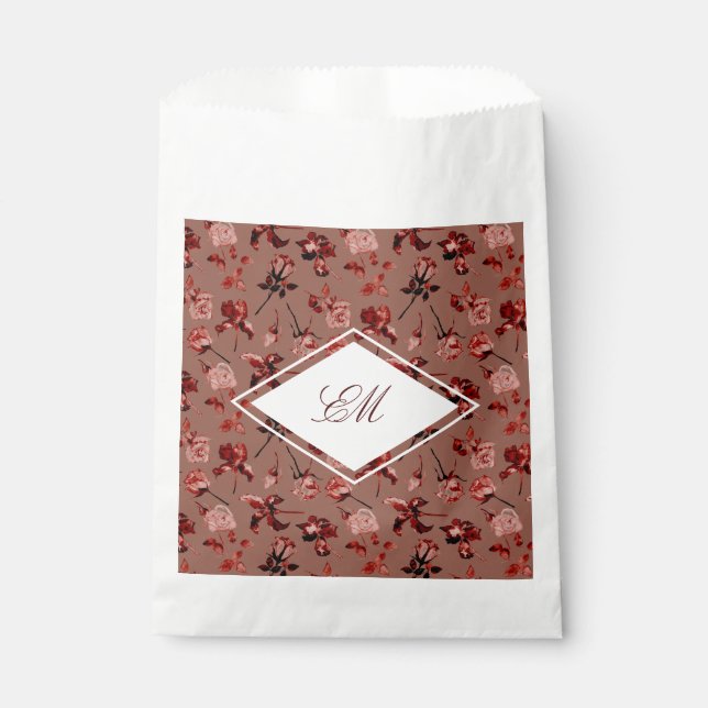 Fall Brown Watercolor Botanical Monogram Wedding Geschenktütchen (Vorderseite)