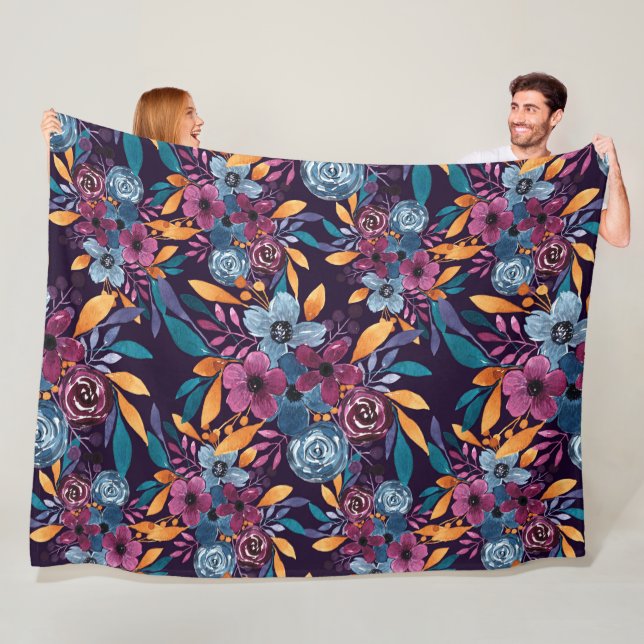 Fall Burgund Marine Mustard Wasserfarbe Blume Art Fleecedecke (Beispiel)