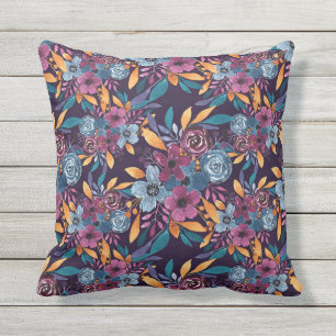 Fall Burgund Marine Mustard Wasserfarbe Blume Art Kissen