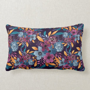 Fall Burgund Marine Mustard Wasserfarbe Blume Art Lendenkissen