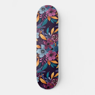 Fall Burgund Marine Mustard Wasserfarbe Blume Art Skateboard