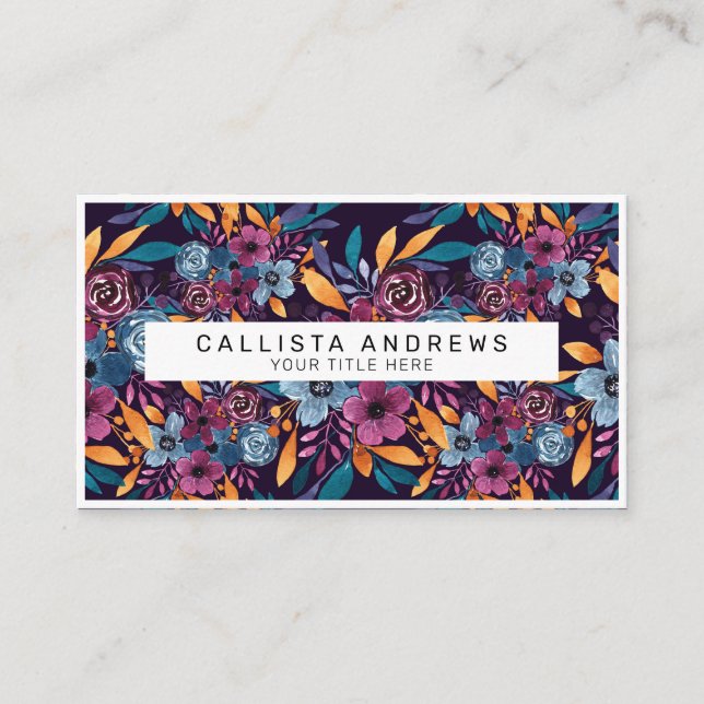 Fall Burgund Marine Mustard Wasserfarbe Blume Art Visitenkarte (Vorderseite)