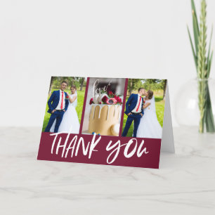 Fall Burgund Red Modern Foto Wedding Dankeskarte