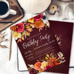 Fall Burgundy Blume Chic Script 60. Geburtstag Einladung<br><div class="desc">Schöne Blume im Herbst schaffen üppige obere und untere Blumenränder. Rote Rosen,  Terrakotta-Blume und weiße Bäume harmonieren mit grünen Blätter und Blattwerk. Die Blume und der moderne weiße Skript-Pop vor dem bordeauxroten Hintergrund. Dieser Artikel ist Teil der Burgundy Fall Blume Kollektion.</div>