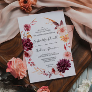 Fall Burgundy Blume Wreath Wedding Einladung