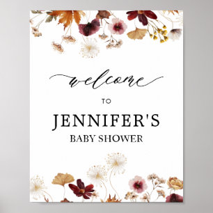Fall Burgundy Boho Floral Baby Dusche Begrüßungsze Poster