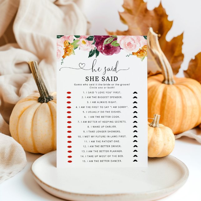 Fall burgundy Er sagte, sie habe Brautparty-Spiel (Von Creator hochgeladen)