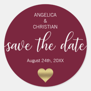 Fall Burgundy Marsala Gold SAVE THE DATE Hochzeit Runder Aufkleber