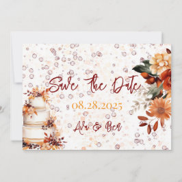 Fall Burgundy Orange Bloral Save the Date Card Einladung