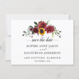 Fall Burgundy Sonnenblumen Hochzeitkalligraphie Save The Date