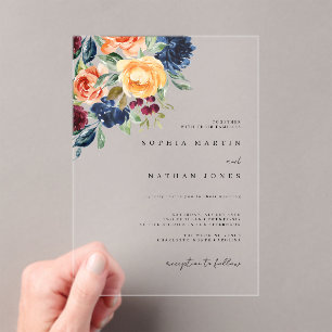 Fall Burgundy Watercolor Florals Wedding Acryleinladungen