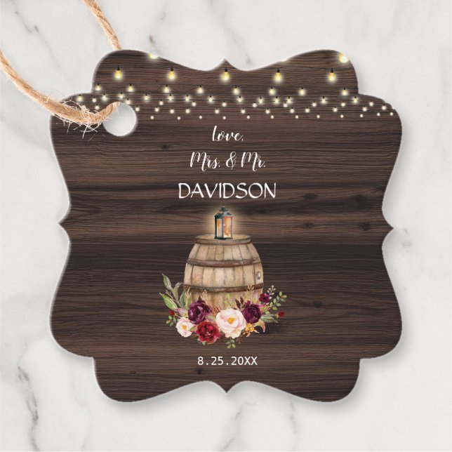 Fall Burgundy Wein Barrel Barrel Baroral Barn Hoch Geschenkanhänger (Vorderseite)