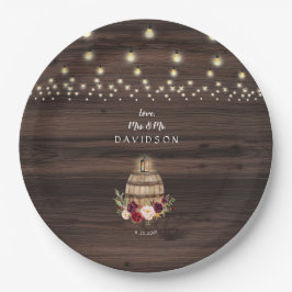 Fall Burgundy Wine Barrel Floral Wedding Pappteller