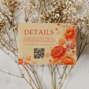 Fall Burnt Orange Floral Qr Code Hochzeitsdetails Begleitkarte