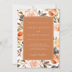 Fall Burnt Orange Floral Wedding Einladung