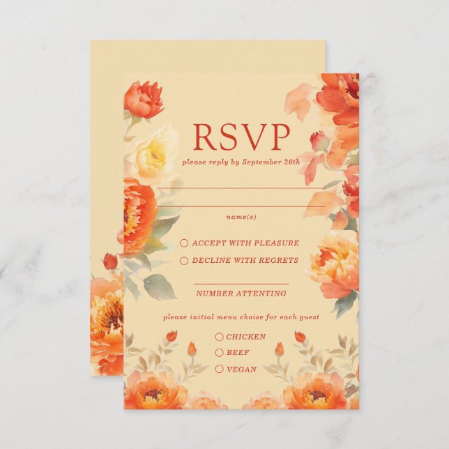 Fall Burnt Orange Floral Wedding Response Card RSVP Karte (Vorne/Hinten)