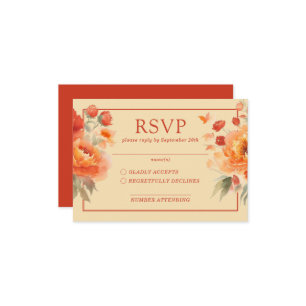 Fall Burnt Orange Floral Wedding RSVP Begleitkarte