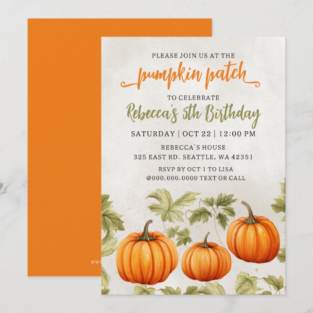 Fall Burnt Orange Pumpkin Patch Geburtstag Einladung (Vorne/Hinten)