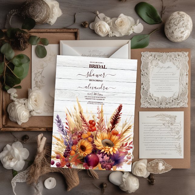 Fall Burnt Orange Wasserfarbe Pampas Grass Bridal Einladung (Von Creator hochgeladen)
