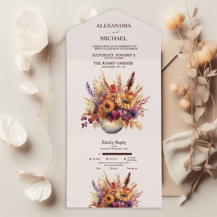 Fall Burnt Orange Wasserfarbe Pampas Grass Hochzei All In One Einladung