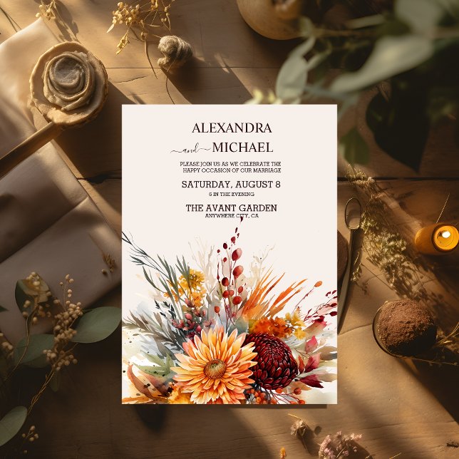 Fall Burnt Orange Wasserfarbe Pampas Grass Hochzei Einladung (Von Creator hochgeladen)