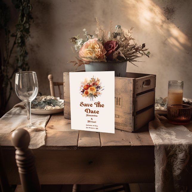 Fall Burnt Orange Wasserfarbe Pampas Grass Hochzei Save The Date (Von Creator hochgeladen)