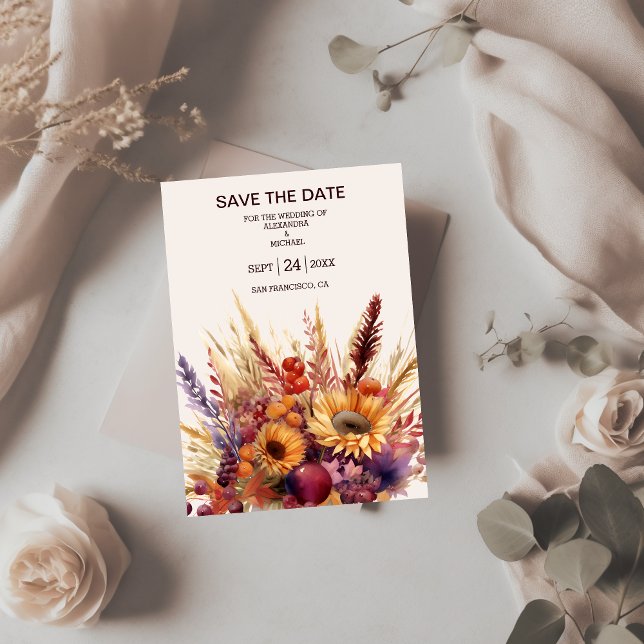 Fall Burnt Orange Wasserfarbe Pampas Grass Hochzei Save The Date (Von Creator hochgeladen)