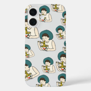 Fall-Cartoon isst Hühnchen-Nudeln iPhone 16 Hülle