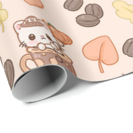 Fall Cat Mug Kawaii Coffee Bean Pattern Geschenkpapier