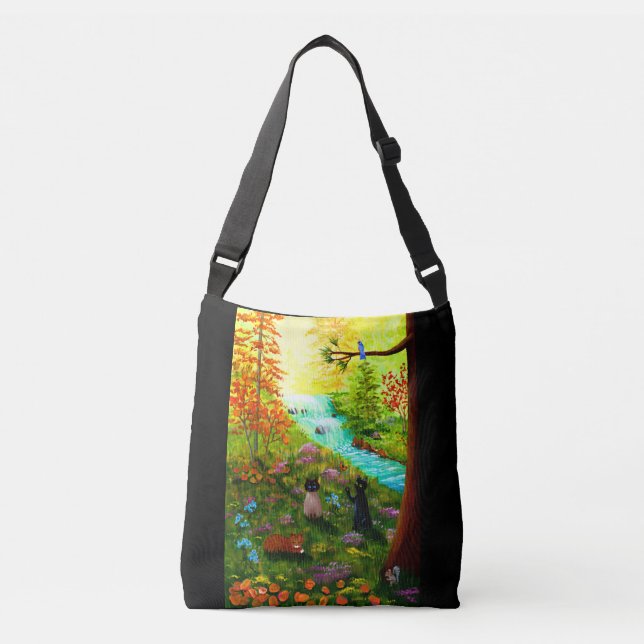 Fall Cats Wasserfall Bäume Tragetaschen Mit Langen Trägern (Vorderseite)
