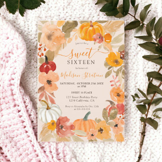 Fall Chic Boho Kürbis Blumenkürbis Sweet 16 Geburt Einladung