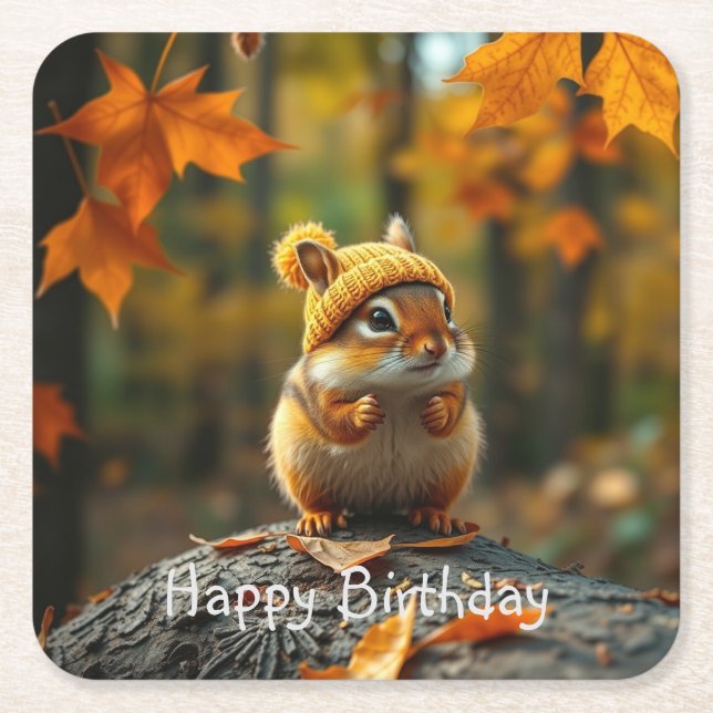 Fall Chipmunk Geburtstag Rechteckiger Pappuntersetzer (Vorderseite)