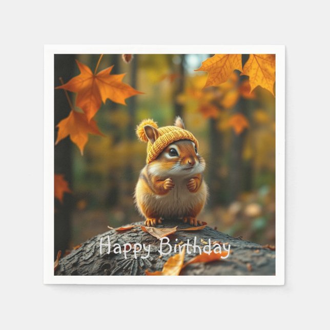 Fall Chipmunk Geburtstag Serviette (Vorderseite)