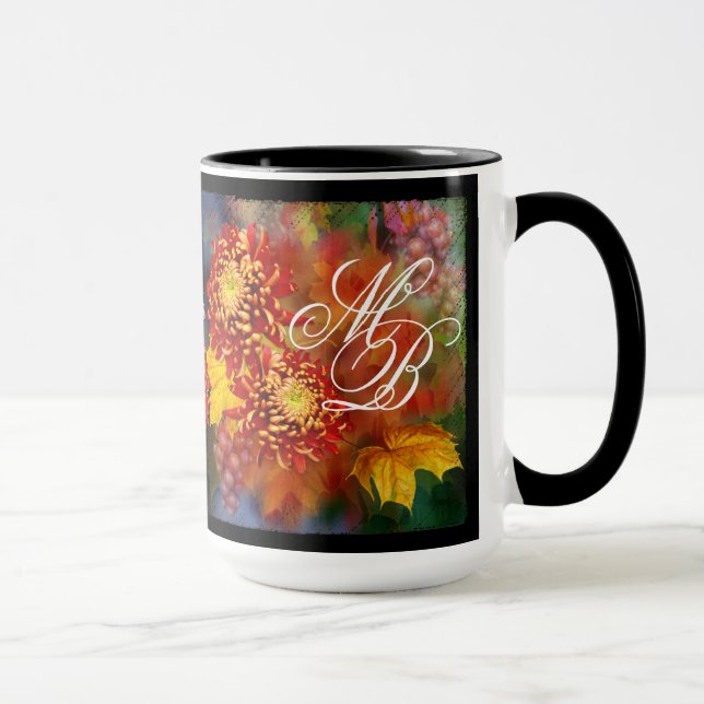 Fall Chrysanthemums Monogram-Tasse Tasse (Rechts)