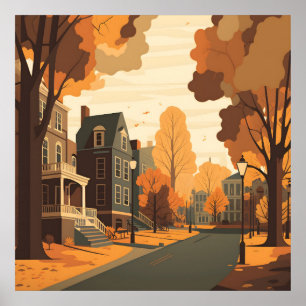 Fall Cityscape Rustikale Orange Rot Gelb Brown Poster