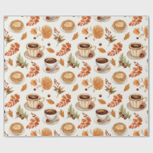 Fall Coffee and Pie Pattern with Leaves in Warm