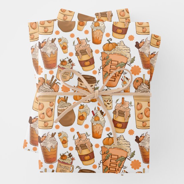 Fall Coffee Latte Pumpkin Muster Geschenkpapier Set (Beispiel)