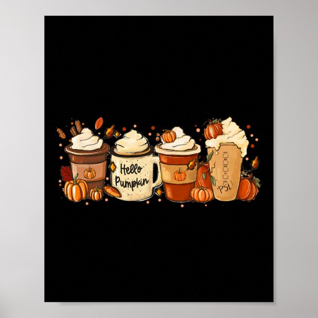 Fall Coffee Pumpkin Gewürz Latte Drinks Herbst als Poster (Vorne)