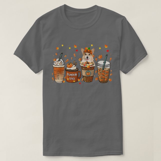 Fall Coffee Pumpkin Gewürz Latte Iced Herbst Corgi T-Shirt (Design vorne)