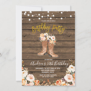 Fall Country Western Boots Geburtstagsparty Einladung