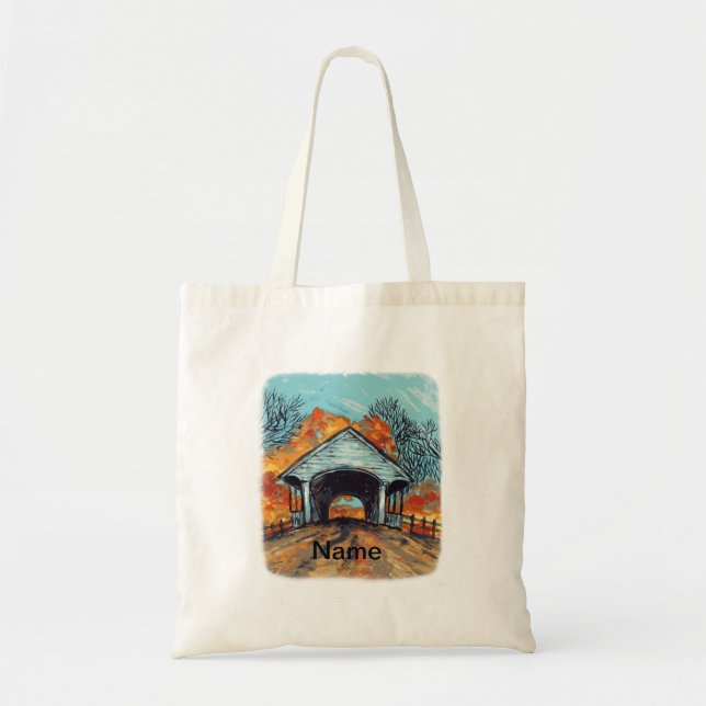 Fall Covered Bridge Tote Bag Tragetasche (Vorne)