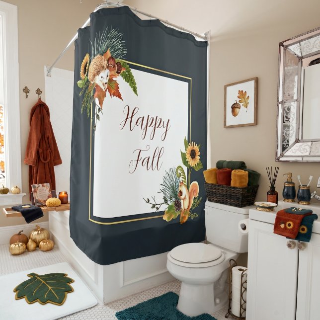 Fall critters and nature with customizable text  duschvorhang (Von Creator hochgeladen)