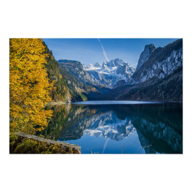 Fall Dachstein Berg reflektiert in Gosausee Lak Poster (Vorderseite)