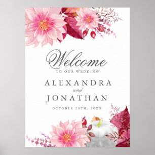 Fall Dahlia and Pumpkin Wedding Welcome Poster