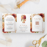 Fall Dahlia Floral Mason Jar QR Code Wedding